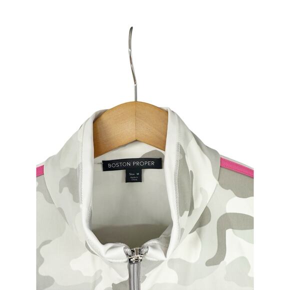 Boston Proper White Gray Camo Pink Stripe Activewear Workout Zip Front Jacket M - Picture 2 of 6